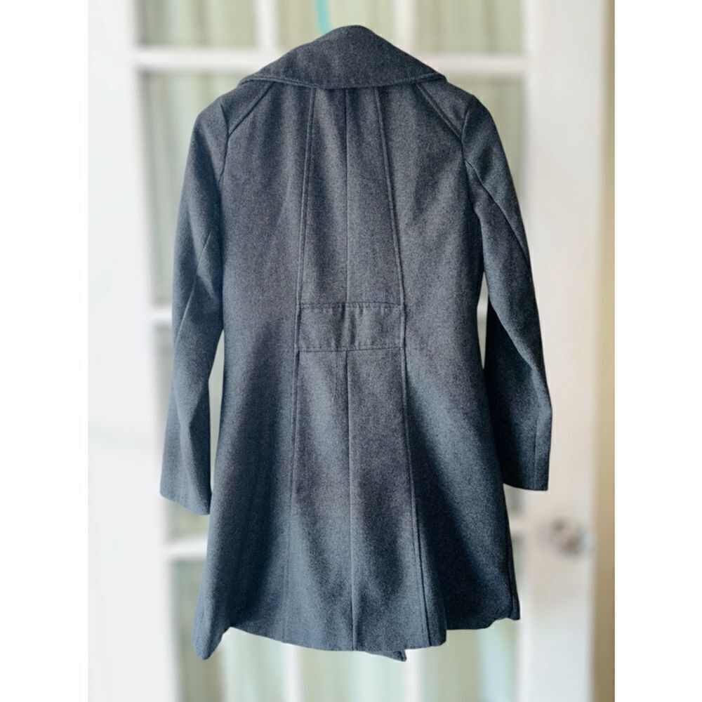 Miss London Womens Medium Charcoal Gray Asymmetric Zip Urban Mod Wool Blend Coat - Picture 3 of 15